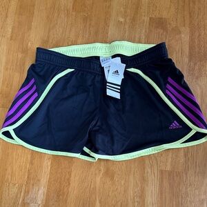 NWT Adidas Women's Black Shorts with Purple and Yellow Accents